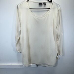 Chicos Travelers Collection Top Womens 1 Ivory Studded Sheer Sleeve Celestial